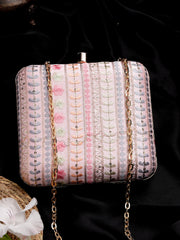 Anekaant Woven Reverie Pink Faux Silk Floral Embroidered Clutch