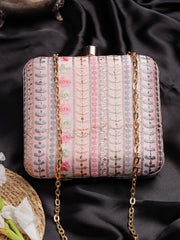 Anekaant Woven Reverie Pink Faux Silk Floral Embroidered Clutch