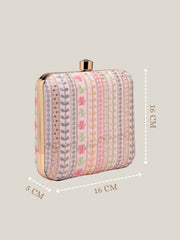 Anekaant Woven Reverie Pink Faux Silk Floral Embroidered Clutch