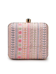 Anekaant Woven Reverie Pink Faux Silk Floral Embroidered Clutch