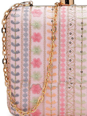 Anekaant Woven Reverie Pink Faux Silk Floral Embroidered Clutch