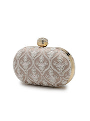 Anekaant Woven Reverie Lilac Faux Silk Floral Vine Embroidered Clutch
