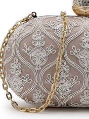 Anekaant Woven Reverie Lilac Faux Silk Floral Vine Embroidered Clutch