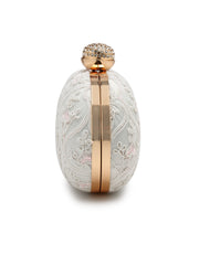 Anekaant Woven Reverie White Faux Silk Floral Vine Embroidered Clutch