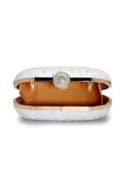 Anekaant Woven Reverie White Faux Silk Floral Vine Embroidered Clutch