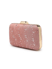 Anekaant Woven Reverie Pink Georgette Pleated Sequined Fabric Clutch