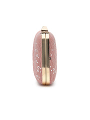 Anekaant Woven Reverie Pink Georgette Pleated Sequined Fabric Clutch