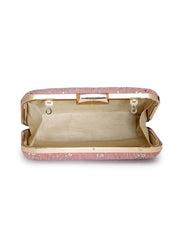 Anekaant Woven Reverie Pink Georgette Pleated Sequined Fabric Clutch
