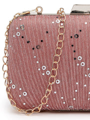 Anekaant Woven Reverie Pink Georgette Pleated Sequined Fabric Clutch