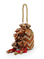 Anekaant Jashn Edit Rust Brown Faux Silk Chevron Woven Potli