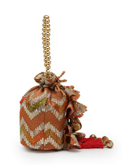 Anekaant Jashn Edit Rust Brown Faux Silk Chevron Woven Potli