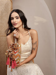 Anekaant Jashn Edit Rust Brown Faux Silk Chevron Woven Potli