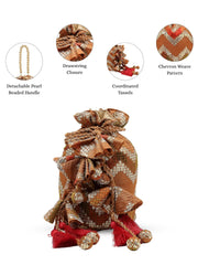 Anekaant Jashn Edit Rust Brown Faux Silk Chevron Woven Potli