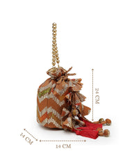Anekaant Jashn Edit Rust Brown Faux Silk Chevron Woven Potli