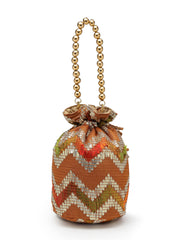 Anekaant Jashn Edit Rust Brown Faux Silk Chevron Woven Potli