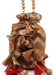 Anekaant Jashn Edit Rust Brown Faux Silk Chevron Woven Potli