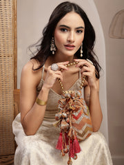 Anekaant Jashn Edit Rust Brown Faux Silk Chevron Woven Potli