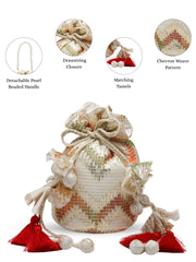 Anekaant Jashn Edit Ivory Faux Silk Chevron Woven Potli