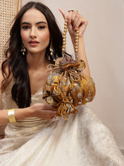 Anekaant Jashn Edit Copper Faux Silk Floral Embellished Potli