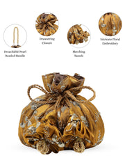 Anekaant Jashn Edit Copper Faux Silk Floral Embellished Potli