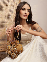 Anekaant Jashn Edit Copper Faux Silk Floral Embellished Potli