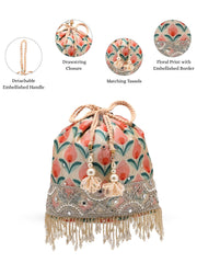 Anekaant Jashn Edit Beige Faux Silk Floral Print Potli