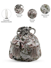 Anekaant Jashn Edit Ivory Faux Silk Floral Printed Potli