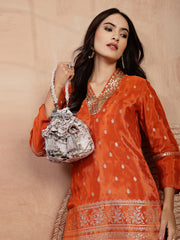 Anekaant Jashn Edit Ivory Faux Silk Floral Printed Potli