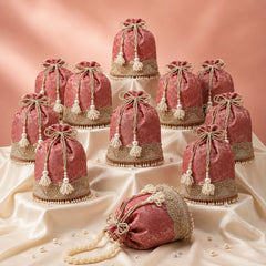Jashn Edit Floral Jacquard Wedding Favor Potli Set of 10 | Mehendi, Haldi & Wedding Return Gifts
