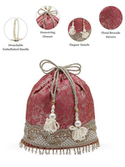 Anekaant Jashn Edit Rani Pink Faux Silk Floral Jacquard Potli