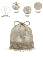 Anekaant Jashn Edit Champagne Faux Silk Floral Jacquard Potli