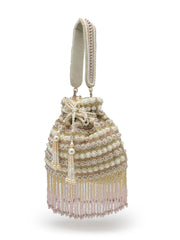 Anekaant Dewdrop Fringe Champagne Gold Velvet Beaded Potli