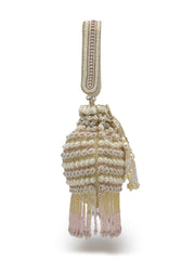 Anekaant Dewdrop Fringe Champagne Gold Velvet Beaded Potli