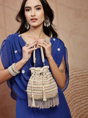 Anekaant Dewdrop Fringe Champagne Gold Velvet Beaded Potli
