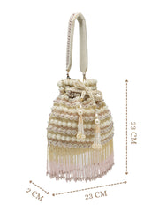 Anekaant Dewdrop Fringe Champagne Gold Velvet Beaded Potli