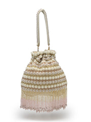 Anekaant Dewdrop Fringe Champagne Gold Velvet Beaded Potli