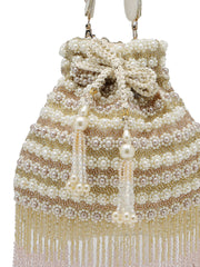 Anekaant Dewdrop Fringe Champagne Gold Velvet Beaded Potli