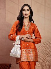 Anekaant Noor Edit White Satin Floral Striped Embellished Potli