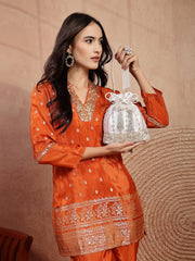 Anekaant Noor Edit White Satin Floral Striped Embellished Potli