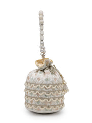 Anekaant Jashn Edit Ivory Faux Silk Scallop Embellised Potli
