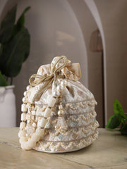 Anekaant Jashn Edit Ivory Faux Silk Scallop Embellised Potli