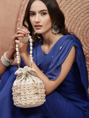 Anekaant Jashn Edit Ivory Faux Silk Scallop Embellised Potli