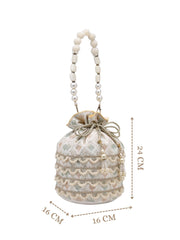 Anekaant Jashn Edit Ivory Faux Silk Scallop Embellised Potli