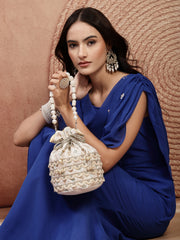 Anekaant Jashn Edit Ivory Faux Silk Scallop Embellised Potli