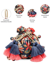 Anekaant Jashn Edit Deep Navy Floral Printed Potli