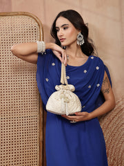 Anekaant Noor Edit Ivory Faux Silk Botanical Embroidered Potli