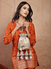 Anekaant Jashn Edit Ivory Organza Silk Watercolor Printed Potli
