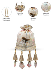 Anekaant Jashn Edit Ivory Organza Silk Watercolor Printed Potli