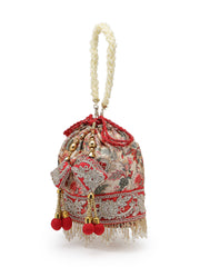 Anekaant Jashn Edit Beige Faux Silk Floral Printed Potli