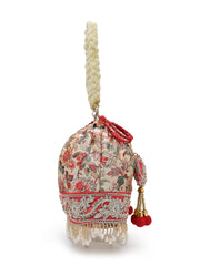 Anekaant Jashn Edit Beige Faux Silk Floral Printed Potli